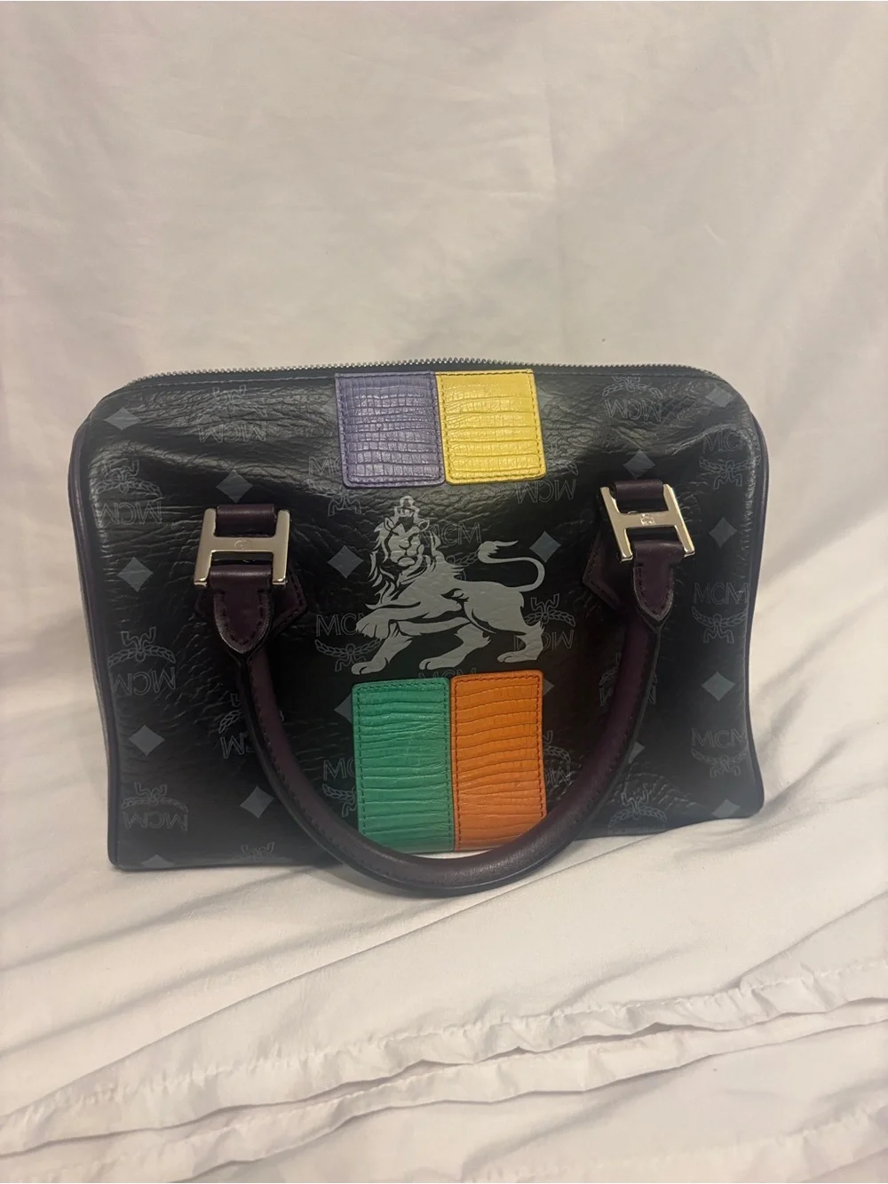MCM limited edition princess lion black Leather Top-Handle Bag